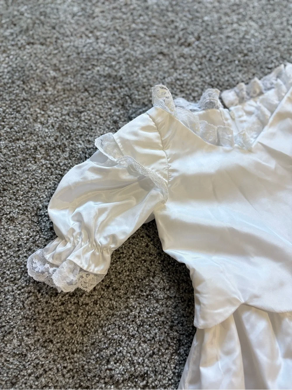 Vintage White Lace Trim Flower Girls' Satin Dress
